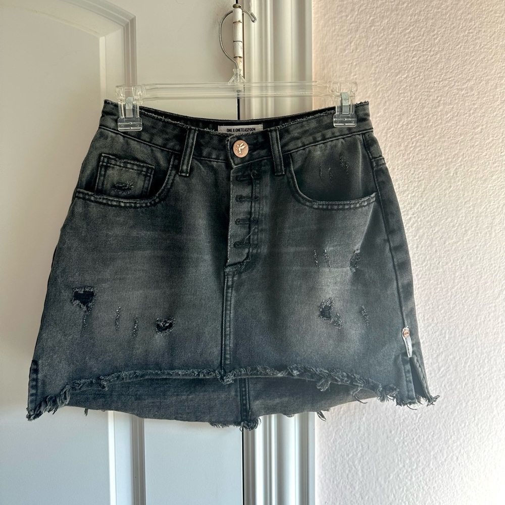 One Teaspoon Charcoal Distressed Denim Skirt